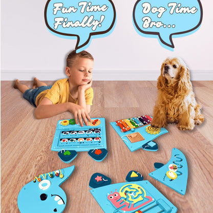 AthomBear Dinosaur Wall Busy Board with 12 Activities - Montessori Wall Activity Board 2-6 - Wooden Toys for Toddlers – Sensory Panel Learning Activity Center for Playroom, Daycare & Classroom