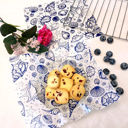 Suiwen 150 Sea Shell Patterned Wax Paper Sheets, Food Picnic Paper, Greaseproof Paper,Waterproof Dry Hamburger Paper Liners Wrapping Tissue for Plastic Food Basket