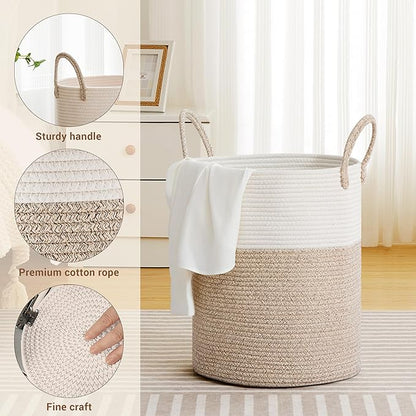 Tall Laundry Basket with Handles, 53L Portable Dirty Clothes Hamper, Boho