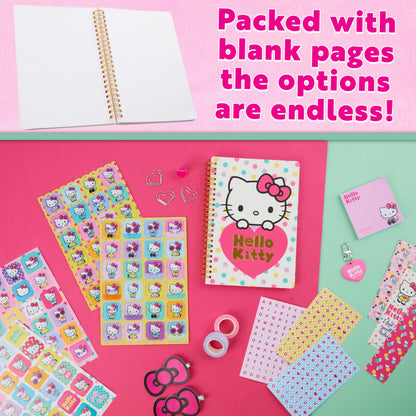 Hello Kitty Sanrio DIY Journal Kit for Girls Tweens, A5 Spiral Notebook with Stickers, Stationery Set, Cute Art & Crafts Supplies, Diary Set, Kawaii Anime Gifts for Girls (Pink Hello Kitty)