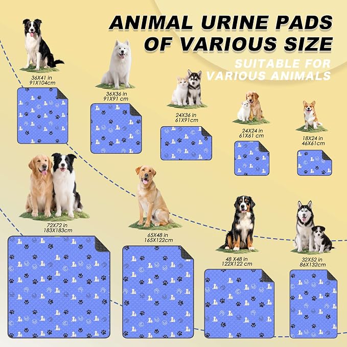 WanpeeGoo Washable Pee Pads, Puppy Pee Pad for Dogs, 2 Pack Absorbent Reusable Training Dog Pads Pet Puppy Pads, Non-Slip Potty Pads for Whelping, Playpen, Crate, Bed, Blue 32"x63"