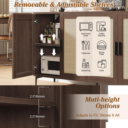 JASIWAY Buffet Cabinet with Storage, 48" Rattan Sideboard with Adjustable Shelves, Modern Coffee Bar Cabinet Console Table with Doors, Credenza for Kitchen, Living Room, Entryway, Dining Room, Walnut