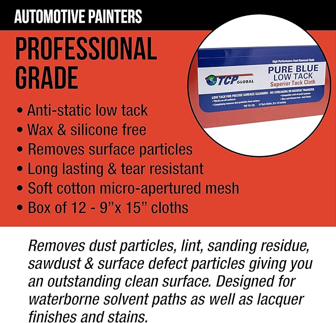 TCP Global Pure Blue Low Tack Superior Tack Cloth, Automotive & Woodworking
