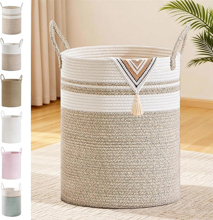 Tall Laundry Basket with Handles, 88L Portable Dirty Clothes Hamper, Boho