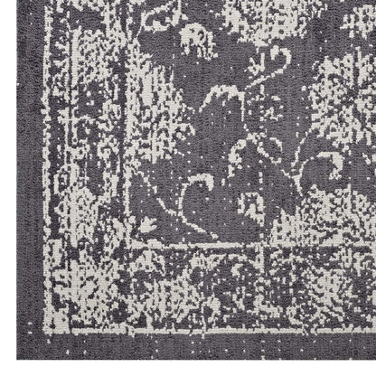 Modway Kazia Floral Lattice 5x8 Area Rug in Dark Gray and Ivory