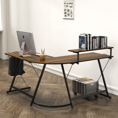 SHW 51 x 51 Inches Vista L-Shaped Desk with Monitor Stand and Drawer, Walnut