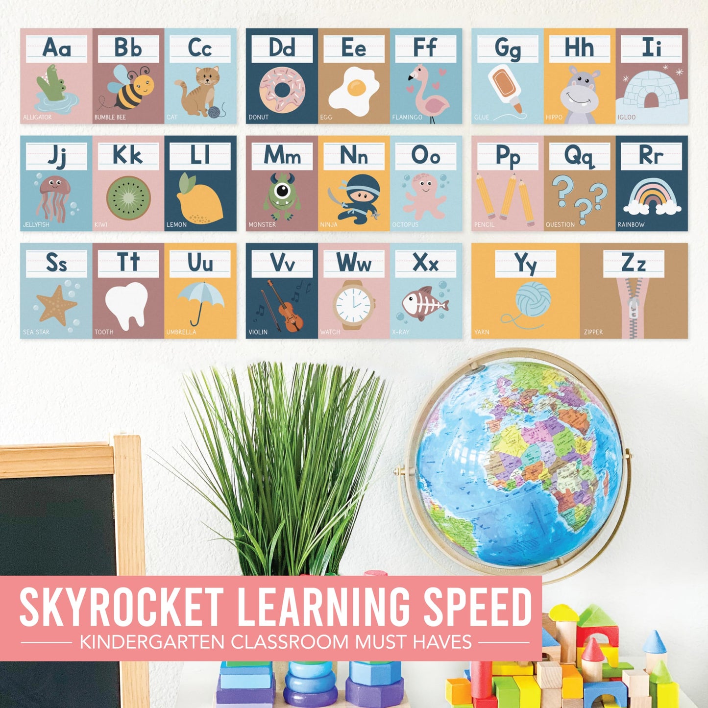 Hadley Designs Alphabet for Classroom Wall Decor - ABC Posters for Classroom Wall Chart Preschool & Kindergarten, ABC Letters & Number Line Elementary, Alphabet Cards, Boho Classroom Decor