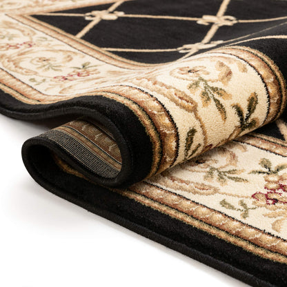 Patrician Trellis Black French European Formal Traditional (5'3" x 7'3") Area Rug Stain Fade Resistant Shed Free Modern Contemporary Floral Transitional Thick Soft Plush Living Dining Room Rug