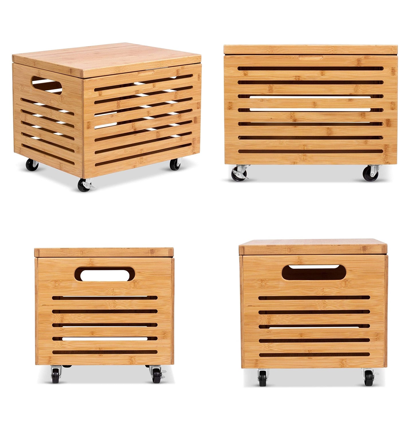 BIRDROCK HOME Rolling File Storage Organizer Box with Lid - Bamboo Decorative Wood Hanging File Box for Letter/Legal Documents, Binders, Blankets - Durable Office Organizer - Natural