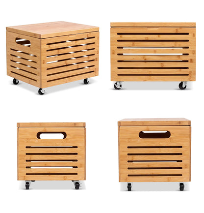 BIRDROCK HOME Rolling File Storage Organizer Box with Lid - Bamboo Decorative Wood Hanging File Box for Letter/Legal Documents, Binders, Blankets - Durable Office Organizer - Natural