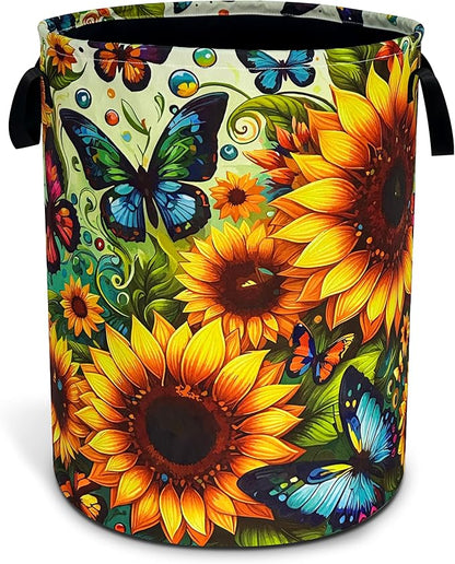 Beautiful Butterfly Sunflower Laundry Basket Oxford Cloth Laundry Hamper