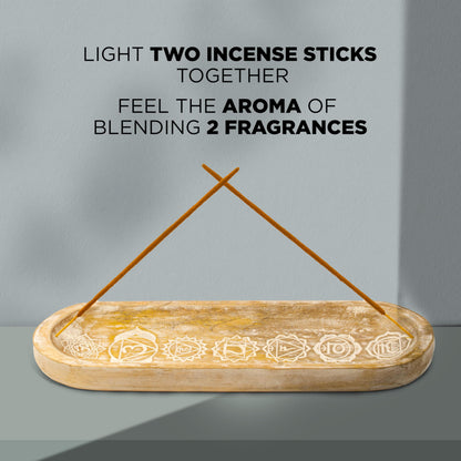 raajsee Wooden Rosewood Incense Holder - Incense Burner - Ash Catcher - Incense Stick Holder - Meditation & Yoga - Great Gift for Any Occasion Size 11x4 inch (Seven Chakra White)