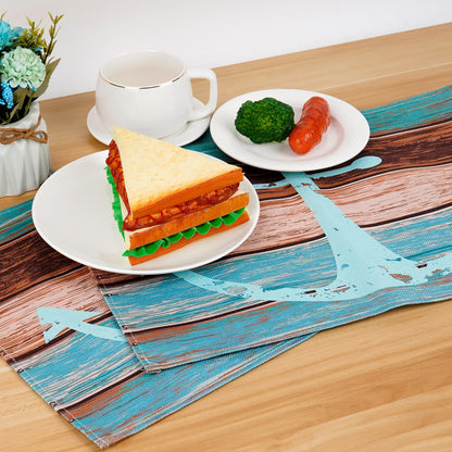 BUNCHBRAVO Nautical Placemats Set of 6 – Ship Anchor Print, Rustic Wooden Style, Kitchen Dining Table Mats for Beach Homes, Farmhouses, Lakehouses