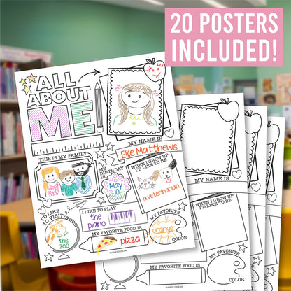 Hadley Designs All About Me Posters for Classroom Must Haves - 20 Star Student Poster, 100 Days of School Items, Star of The Week Poster Elementary Classroom Decor, End of School Year Teacher Supplies