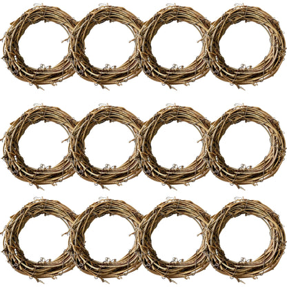 ZCLGOOD 12Pcs 4Inch Natural Grapevine Wreaths, Vine Branch Wreath Rattan Circle for DIY Christmas Holiday Craft Wedding Home Decoration Wall Hanging Supplies