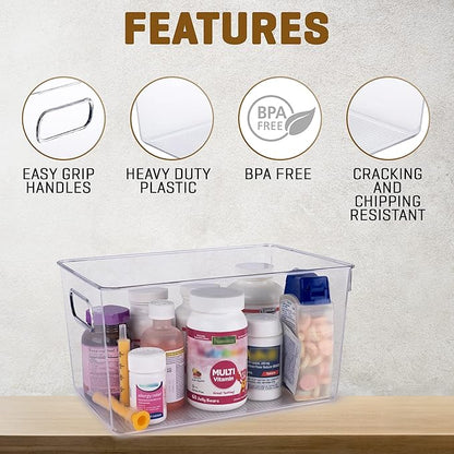 Clear storage organizer bins, Kitchen Cabinet Organizers and Storage Baskets Pantry Fridge Containers for Organizing Cabinet Organization Perfect for, Foods, Snacks, Chips, Vitamin, Spices, Makeup