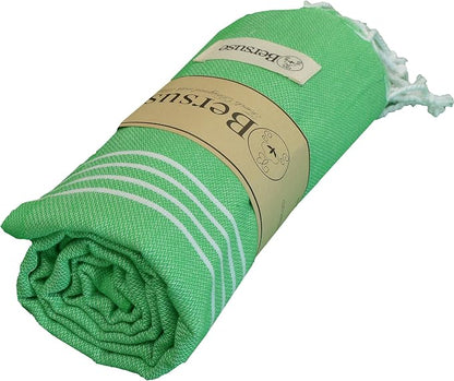 Bersuse Towels Anatolia XL Beach Blanket Throw Blanket Turkish Towel 100% Cotton Extra-Large Quick-Dry Lightweight Premium Peshtemal Towel - 61x82 Inches, Green (Set of 3)