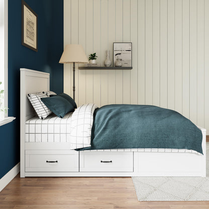 GDFStudio Queen Size Storage Bed Frame with 6 Drawers, 48.8" Tall Headboard Platform Bed Frame with Wooden Slats, Modern Bedroom Storage Furniture, No Box Spring Needed, White