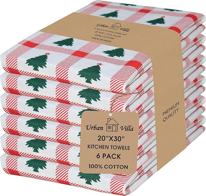 Urban Villa Christmas Kitchen Towels Christmas Tree Print Premium Quality 100%