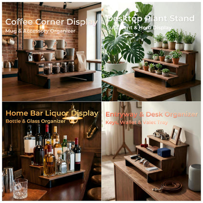 MiLiViNG 3 Tier Wooden Riser, Display Organizer Stand for Spice Jars, Coffee Bar, Perfume, Cupcakes, Vendor Display & Jewelry (15.7'' Spacious Long Size)