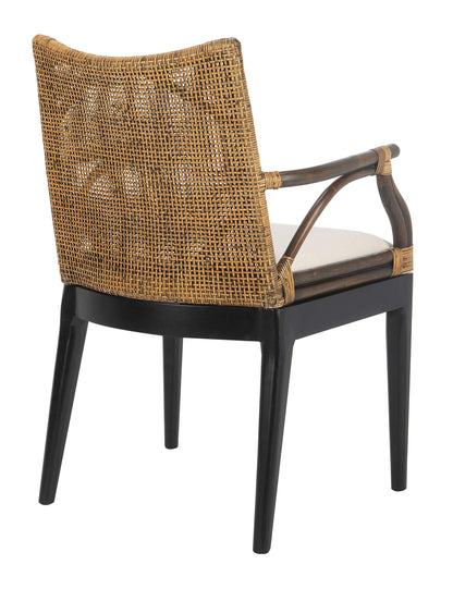 SAFAVIEH Furniture - Gianni Rattan Arm Chair - Brown & Black - Solid Wood - Coastal Open-Arm Design - Ideal for Living Room, Sunroom, Bedroom, 19.8" Seat Height (SEA4011A)