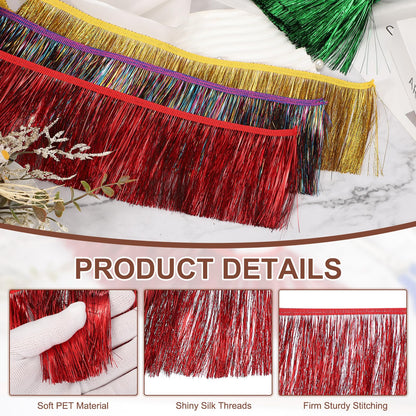uxcell 5.5 Yard of 4 Inch Shiny Tinsel Fringe Trim, Sparkling Metallic Fringe Trims Garland Tinsel Streamer for DIY Latin Dance Costume Clothing Accessories Holiday Decor, Red