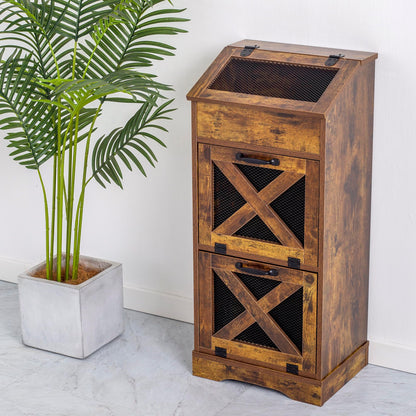 TDLEAYYD Potato Storage Bin Wooden Bread Box, Mid Century Modern Vegetable Storage Box with Lid, Farmhouse Potato and Onion Storage Cabinet for Kitchen,Brown