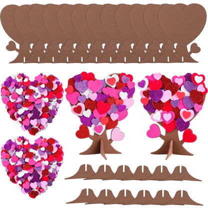 Fovths 362 Pieces Love Heart Tree Foam Stickers DIY Craft Set - 12 Trees and 350 Self-Adhesive Hearts for Valentine's Day, Wedding, Mother's Day Home Decor