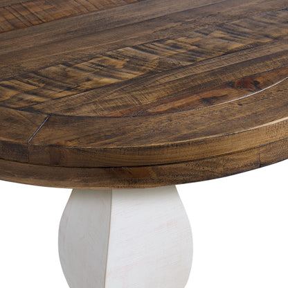 Napa Solid Wood Farmhouse Rustic Reclaimed Natural and White Stain Round End Side Accent Living Room Table, Nightstand Bedside 26" W x 26" D x 25" H