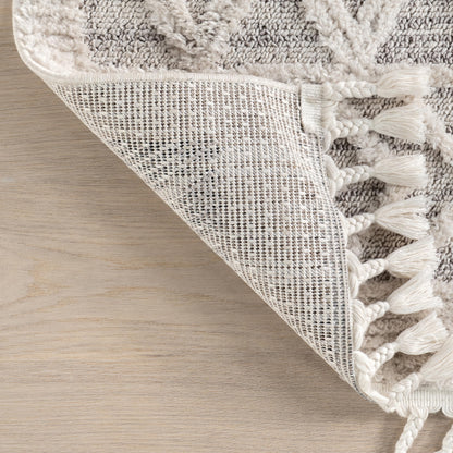 nuLOOM 4x6 Ansley Moroccan Tassel Area Rug, Light Grey, High-Low Textured Bohemian Design, Plush High Pile, Stain Resistant, For Bedroom, Living Room, Hallway, Entryway