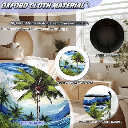 Tropical Palm Tree Laundry Basket Oxford Cloth Colorful Hawaii Laundry Hamper