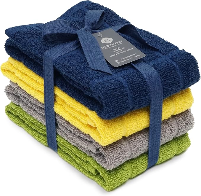 100% Cotton Terry Dish Towels, 4 Pack Solid, 16 x26 Inches, Super Soft and