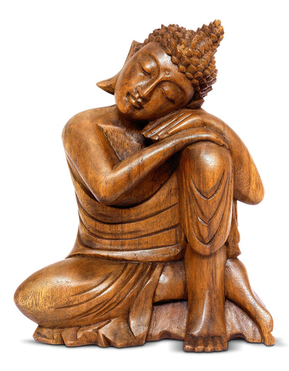 G6 Collection 8" Wooden Serene Sleeping Buddha Statue Hand Carved Sculpture Handmade Figurine Decorative Home Decor Accent Handcrafted Art Traditional Modern Decoration (Small)
