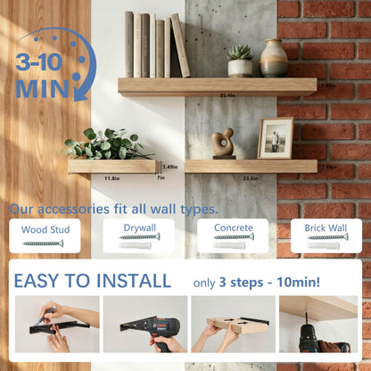 Mifurn Floating Shelves for Wall, Bathroom Shelves Over Toilet, Wall Shelves & Book Shelf for Room, Hanging Shelf, Modern Wooden Wall-Mounted Small Floating Shelves, 12x7x1.5 in (Oak, Set of 2)
