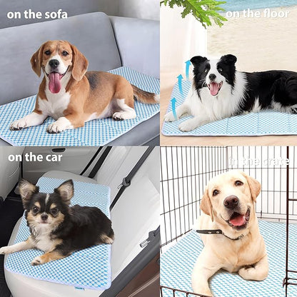 Cooling Dog Mat Q-Max>0.5 - Rapid Cooling Tech, Thin Breathable Crate Pad, Portable Washable Summer Mat, Chill Soothing Fabric - 30"x20" Medium Dog, Blue
