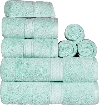 SUPERIOR Egyptian Cotton Pile 8 Piece Towel Set, Includes 2 Bath, 2 Hand