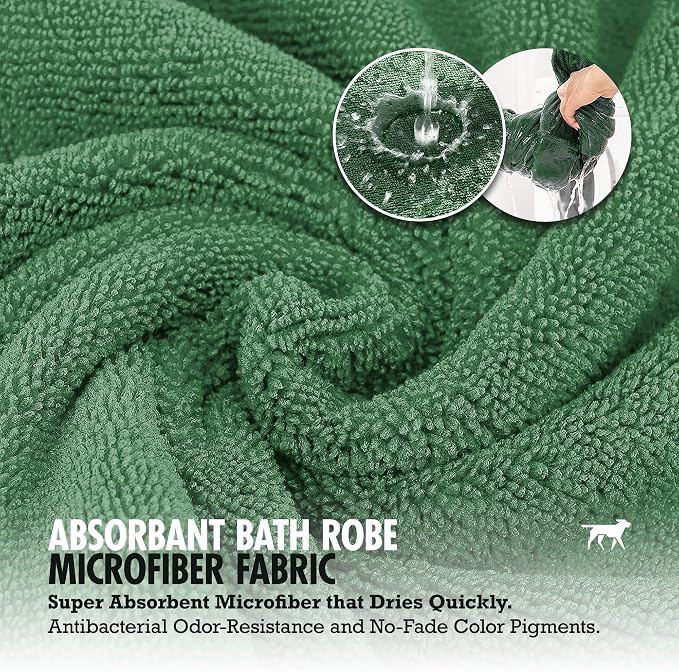 Tuff Pupper Fast Drying Dog Bath Robe | 800 GSM Plush Dog Towel Bathrobe/Dressing Gown | Super Absorbent Pet/Puppy Bathrobe | Adjustable Hood & Belly Strap | Super Soft | Fast Drying (XL, Green)