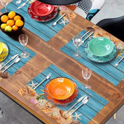 Granbey Nautical Placemats - Coastal Beach Place Mats Set of 4 Navy Blue Summer Wooden Seashell Beachy Cloth Table Mats for Kitchen Home Decor Dining Table