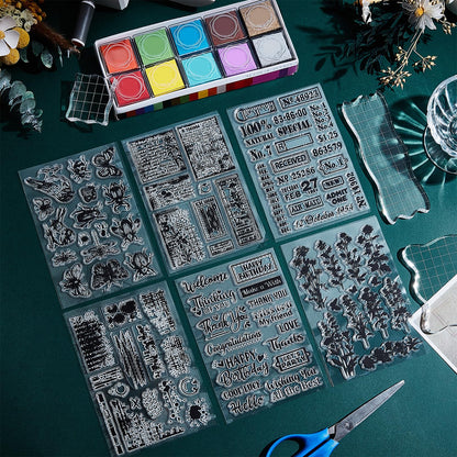 GLASSWINDS 29 Pcs Acrylic Stamps for Crafting Card Making Supplies Set Include 3 Acrylic Clear Stamp Blocks, 6 Clear Silicone Stamps Seals, 20 Craft Ink Pads Stamp for DIY Scrapbooking Journal