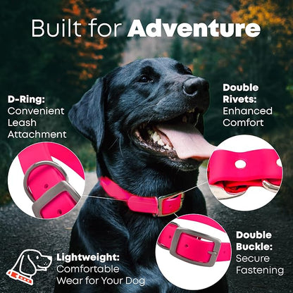 Regal Dog Products Small Pink Waterproof Dog Collar and Leash Set | Heavy Duty Double Buckle & D Ring - 5'ft Leash | Adjustable Biothane Dog Collar | Chew Resistant Waterproof Collar for Dogs