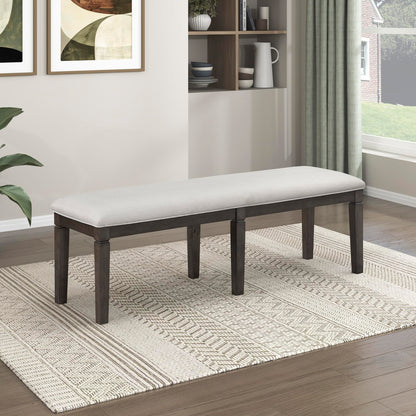 Lexicon Dining Bench with Padded Seat and Wooden Frame, 58" W Entryway Bench, Beige Textured Fabric Upholstered Dining Seat for Kitchen/Living Room, Easy Assembly, Dark Espresso