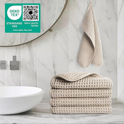 POLYTE 430 GSM Microfiber Lint Free Washcloth Face Towel, 13 x 13 in, 4 Pack