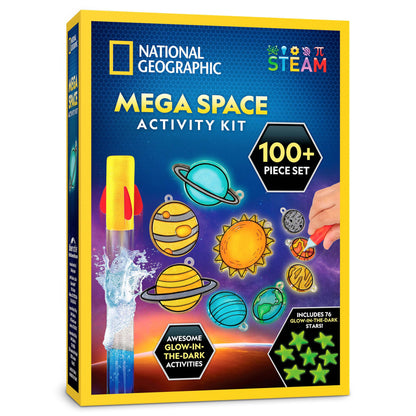 National Geographic Mega Space Activity Kit - Glow in The Dark Science Craft Kit for Kids with 100+ Pieces, Launch a Rocket, Create Glowing Constellations, Paint a Solar System & More