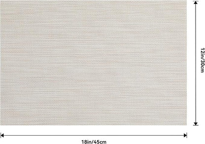 Leetaltree Beige White Placemats Set of 4 - Heat Resistant Non-Slip Place mats for Dining Table, Washable Durable PVC Vinyl Woven Table Mats(Beige White, 4)