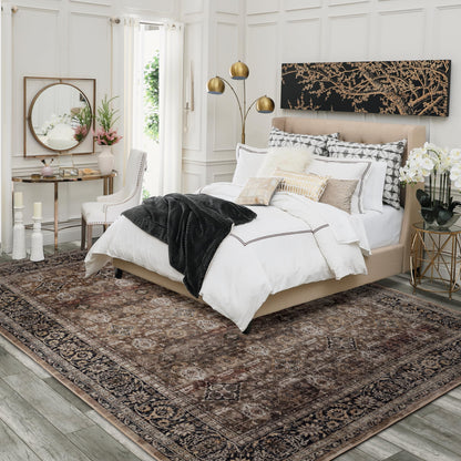 ARTWEAVER 8x10 Washable Non-Slip Area Rugs for Living Room, Dining Room, Bedroom Home Office-Vintage Floral Soft Non-Shedding Distressed Faux Wool Farmhouse Large Area Rugs(Brown, 8'×10')