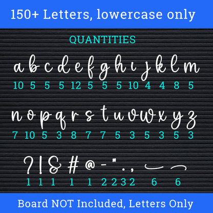 Cursive Letter Set for Felt Letterboards, 150+ Lowercase Script Letters, Pre-cut, Board NOT included