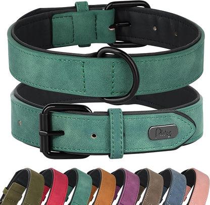 Didog Soft Padded PU Leather Dog Collar, Breathable and Adjustable Dog Collars for Medium Dogs, Comfortable for Daily Walk, Green, L Fit Neck 14-18"(22-44 lbs)