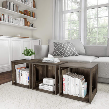 Lavish Home Modern Small Bookcase with Storage – Minimalist Open-Side Modular Shelving Unit, Stackable Accent Bookcase for Bedroom, Living Room, or Home Office (Gray Woodgrain)
