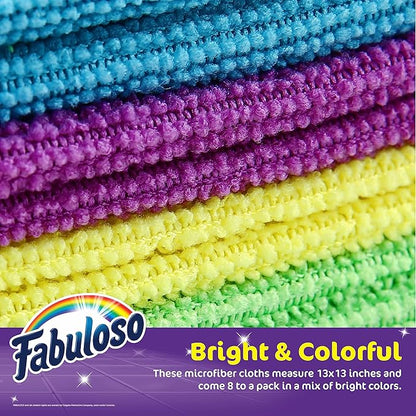 Fabuloso Microfiber Cleaning Cloths, 8 ct, Rainbow Colors | Lint-Free,
