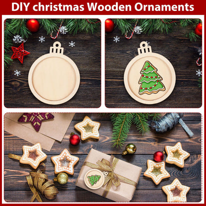 Gerrii 30 Pcs Christmas Wooden Ornaments to Paint 4 Inch DIY Unfinished Blank Round Wood Cutouts Wooden Discs Slices Hanging Ornaments for Christmas Holiday Xmas Tree Decoration DIY Crafts in 5 Shapes